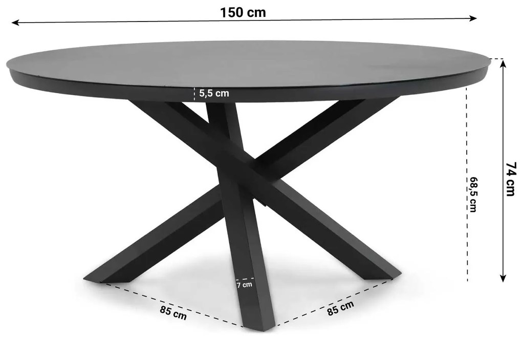 Tuinset Ronde Tuintafel 150 cm Aluminium/textileen Grijs 6 personen Domani Furniture Carino/Livorno