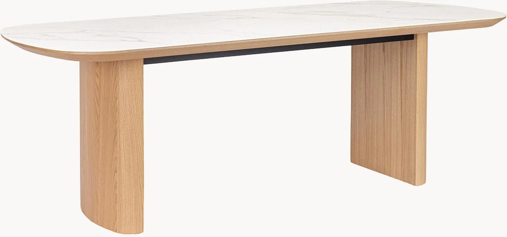 Ovale houten eettafel Gavriel met marmerlook tafelblad, 210 x 100 cm