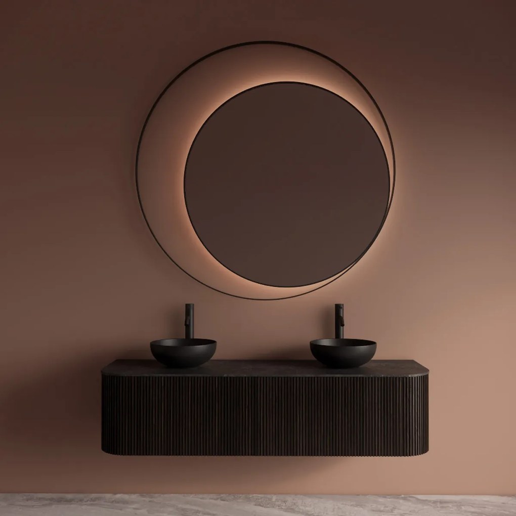 Gliss Design Kosmos spiegel rond met cirkel 140cm mat zwart met handsensor