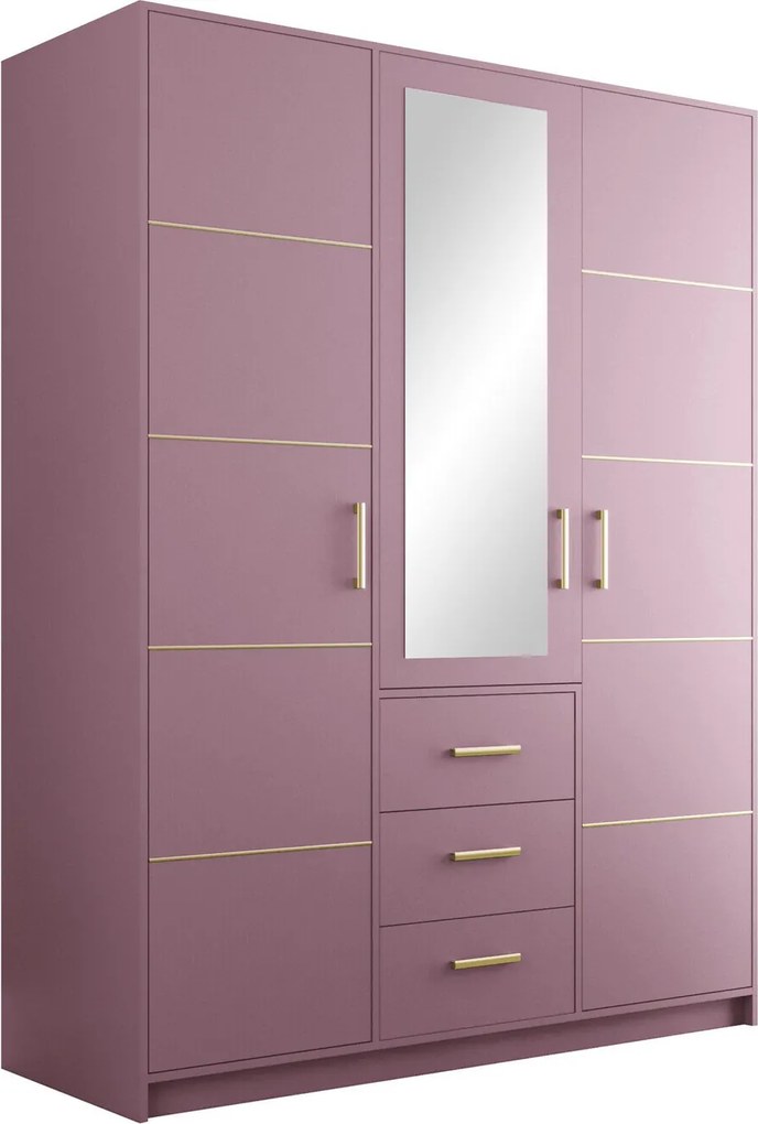 Kledingkast Rosa, Paars, 200x147x58cm, 131 kg, Kledingkast deuren: Met scharnieren, Aantal planken: 5, Aantal planken: 5