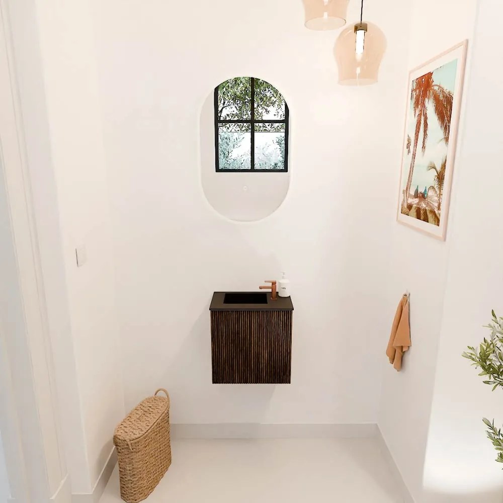 Mondiaz Joya 40cm toiletmeubel walnut met wastafel faye links 1 kraangat urban
