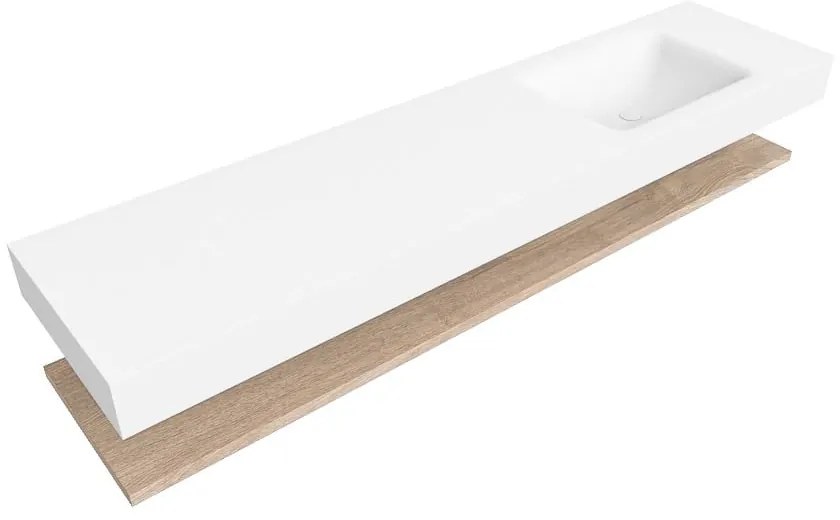 Zaro Alan badmeubel 190cm met planchet washed oak en vrijhangende wastafel cloud rechts zonder kraangat talc