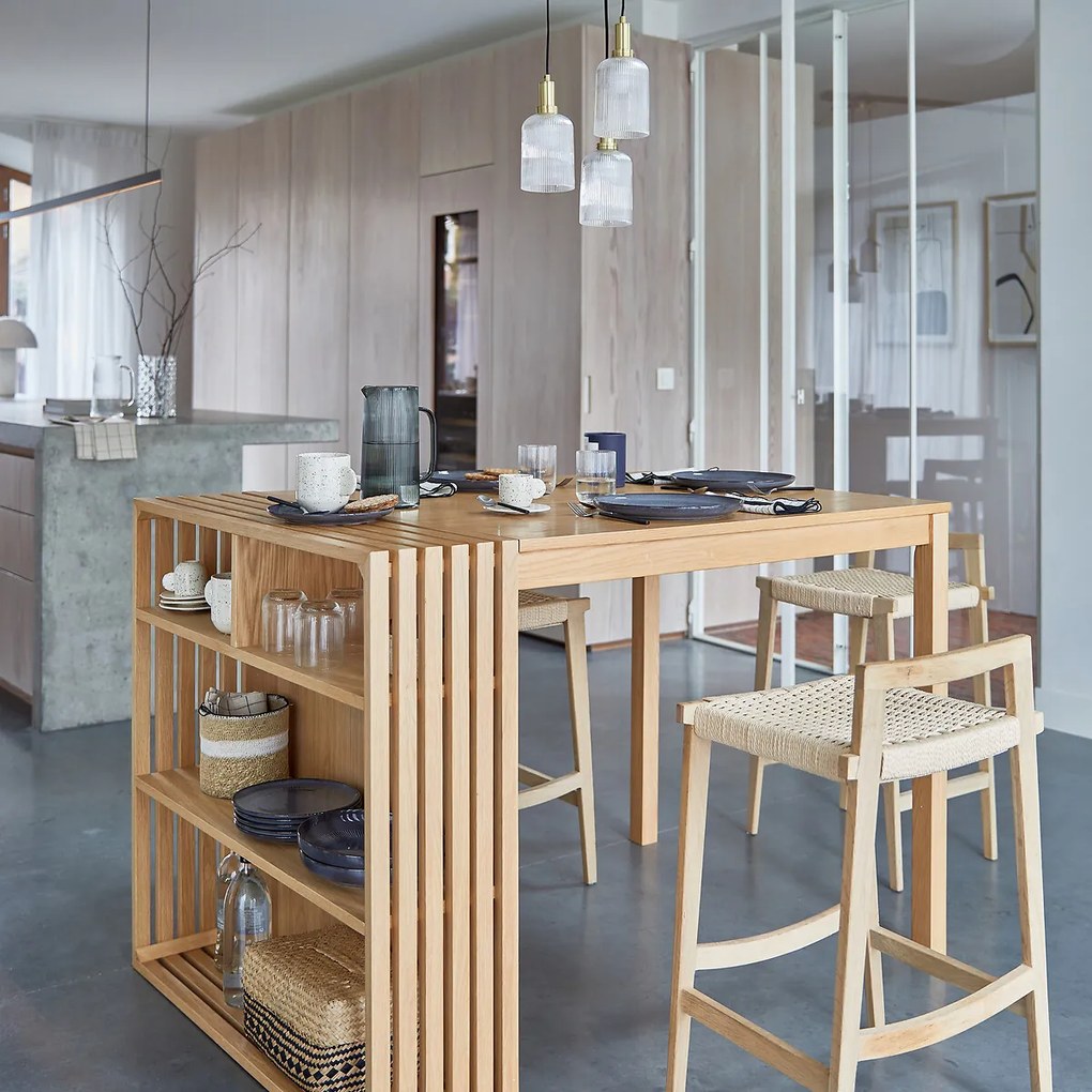 Hanglamp in messing en geribbeld glas, Bogota