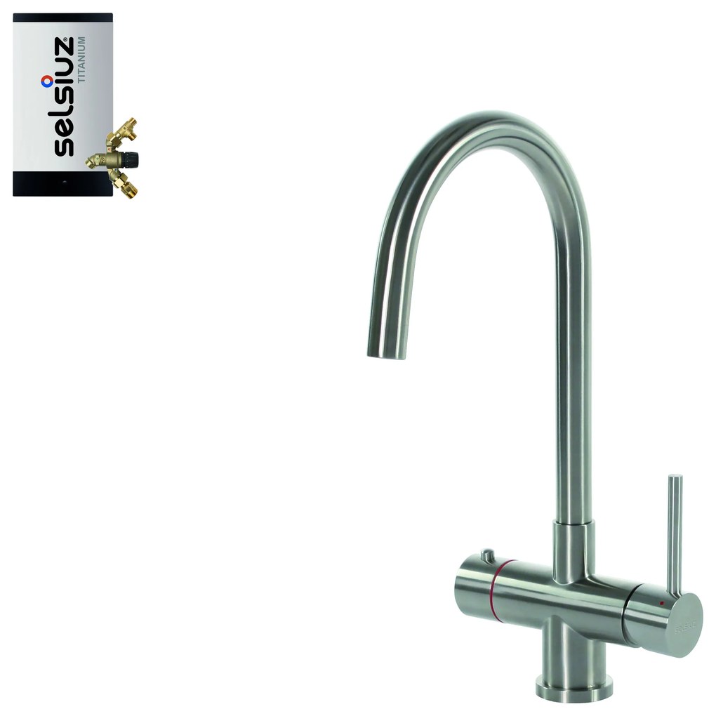 Selsiuz Inox kokend water kraan met titanium combi extra boiler en C-uitloopkraan inox