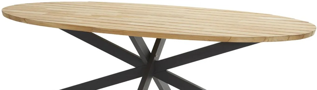 4 Seasons Outdoor Flores eetset met RVS Prado tafel - ellips teak blad 240 cm  Tuinset    houtkleur weerbestendig