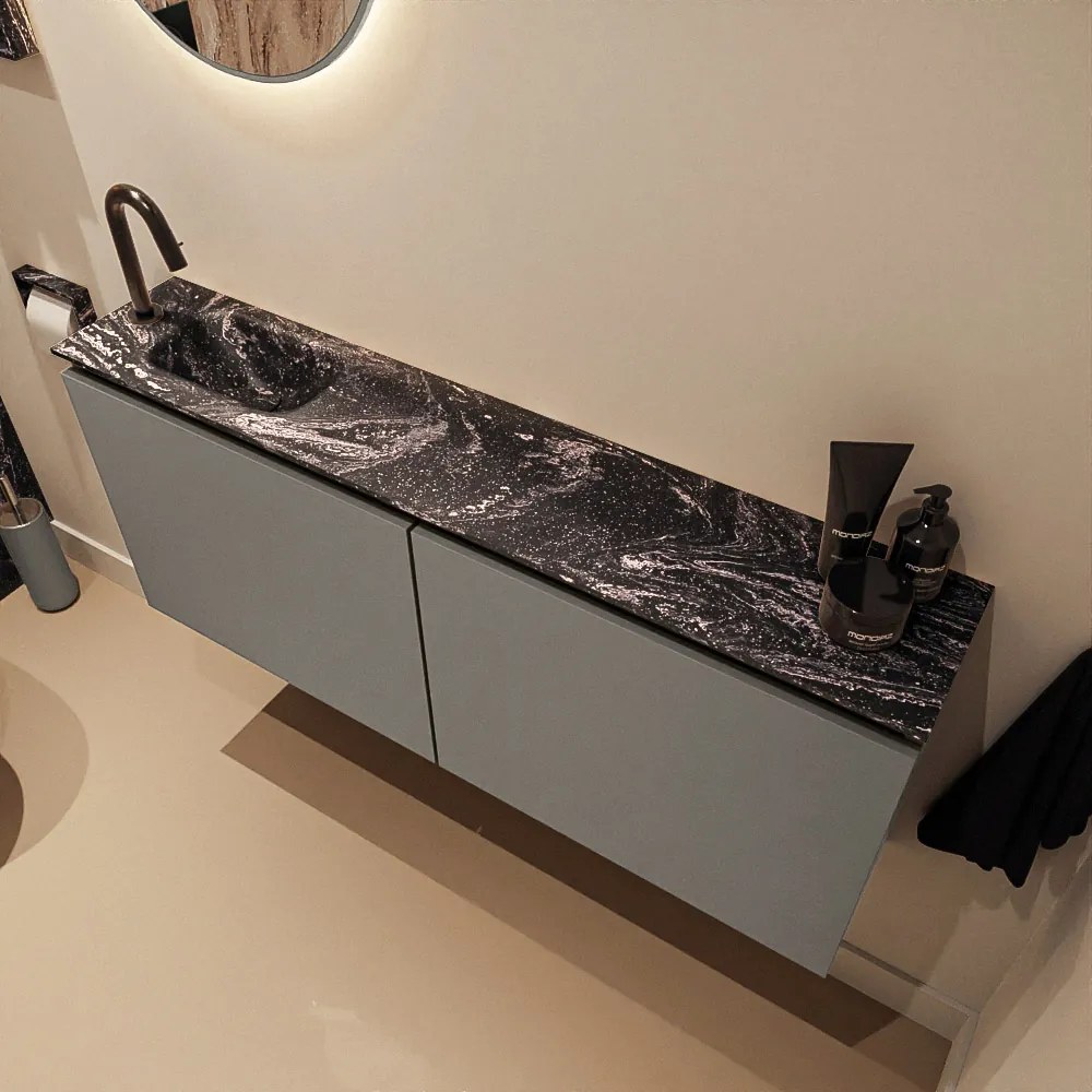 Mondiaz Ture DLux toiletmeubel 120cm smoke met wastafel lava links met kraangat