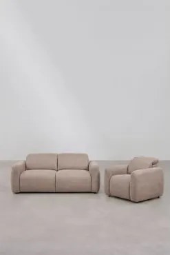 Woonkamer Set Met Elektrische En Verstelbare 2-zitsbank En Gestoffeerde Fauteuil Peggy Chenille Bruin Wheat - Sklum