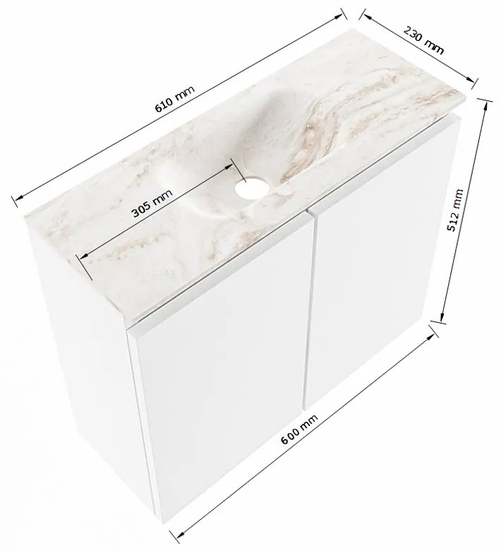 Mondiaz Ture DLux toiletmeubel 60cm smag met wastafel glace midden zonder kraangat