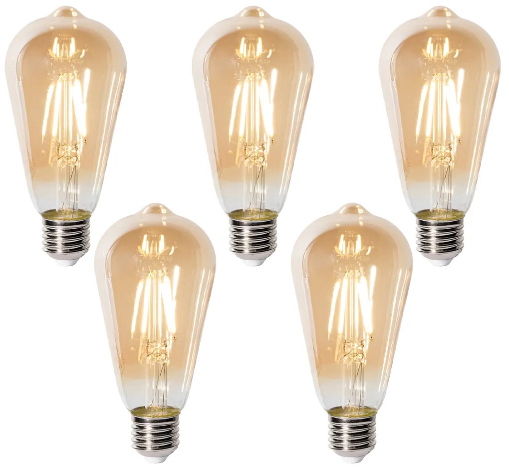 Set van 5 E27 dimbare LED lampen ST64 goud 5W 450 lm 2700K