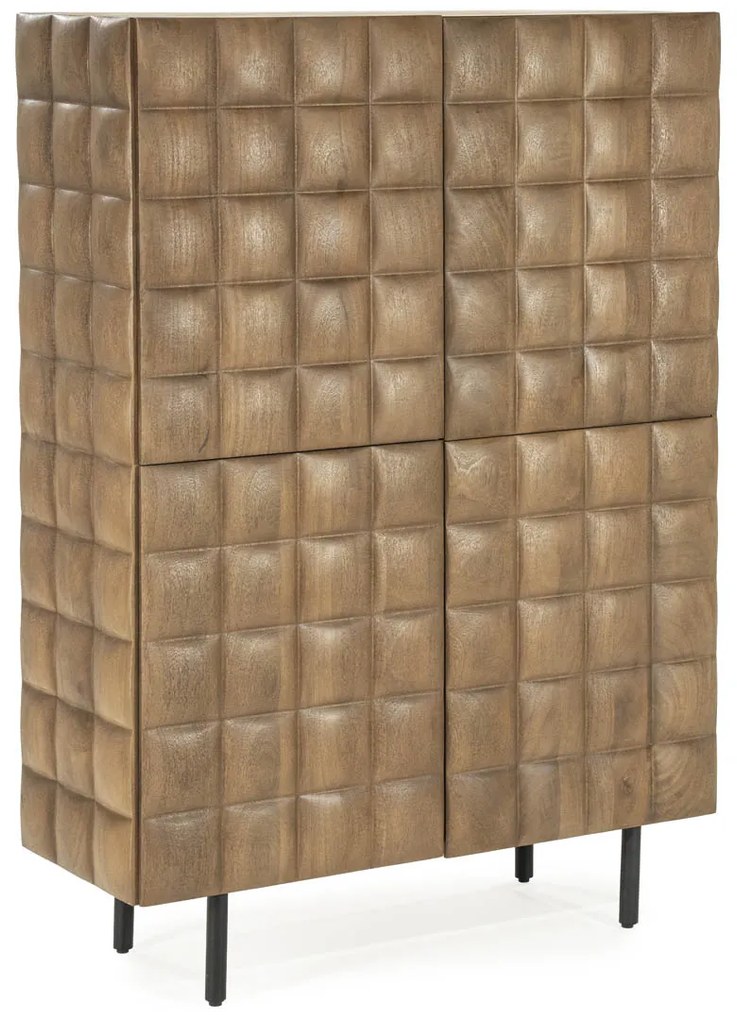 Wandkast Mangohout Met Vierkantjes - 109x41.5x147cm.