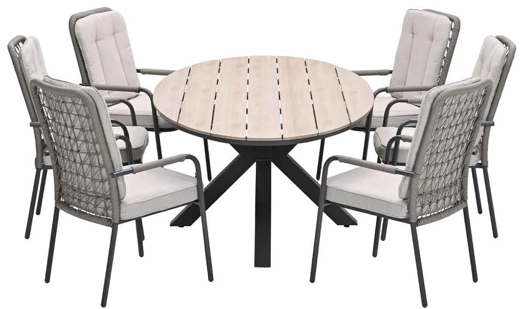 Garden Impressions Aleria tuinset 7-delig taupe - Tulli tuintafel 220x115xH75 cm - light teak vironwood