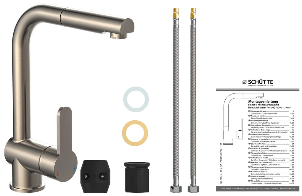 Schutte LONDON ééngreepsmengkraan keuken met uittrekbare uitloop, roestvrij staal-look