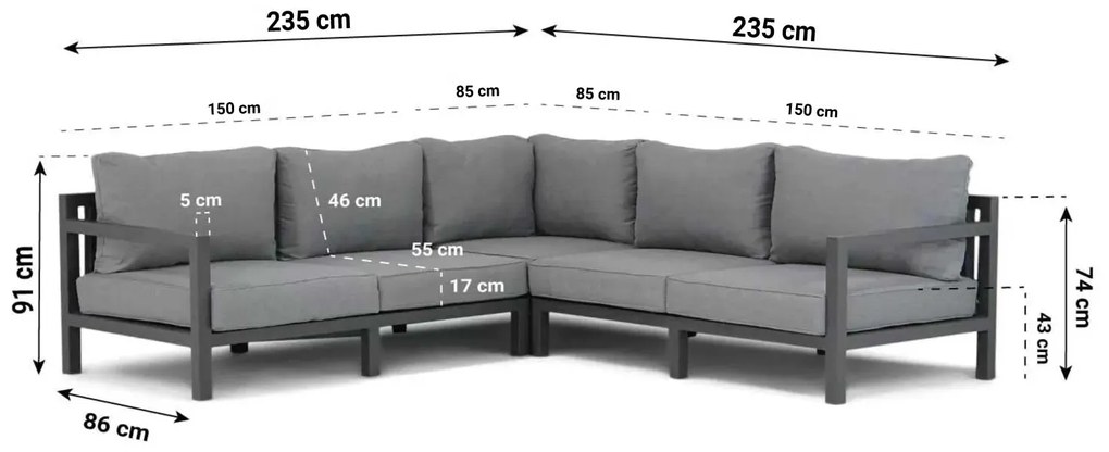 Dining Loungeset 6 personen Aluminium Grijs  Lifestyle Garden Furniture Lagos/Palazzo