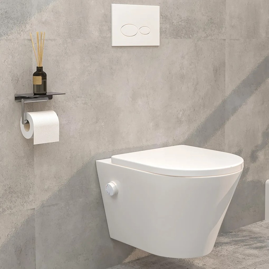 Mueller Afesta randloos toiletpot met bidetsproeier warm/koud en dunne softclose zitting wit glans