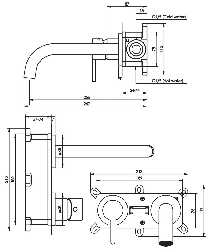 Brauer Gold Edition ColdStart wastafelkraan inbouw gebogen uitloop en rozetten model B2 geborsteld messing PVD