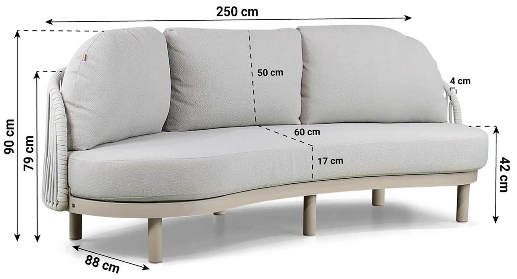 Stoel en Bank Loungeset 2 personen Aluminium/rope Taupe  Santika Furniture Santika