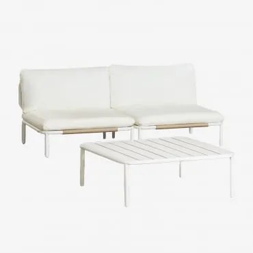 Tuinset Met 2-delige Modulaire Bank En Salontafel Van Roubly Staal Beige Amandelroos - Sklum