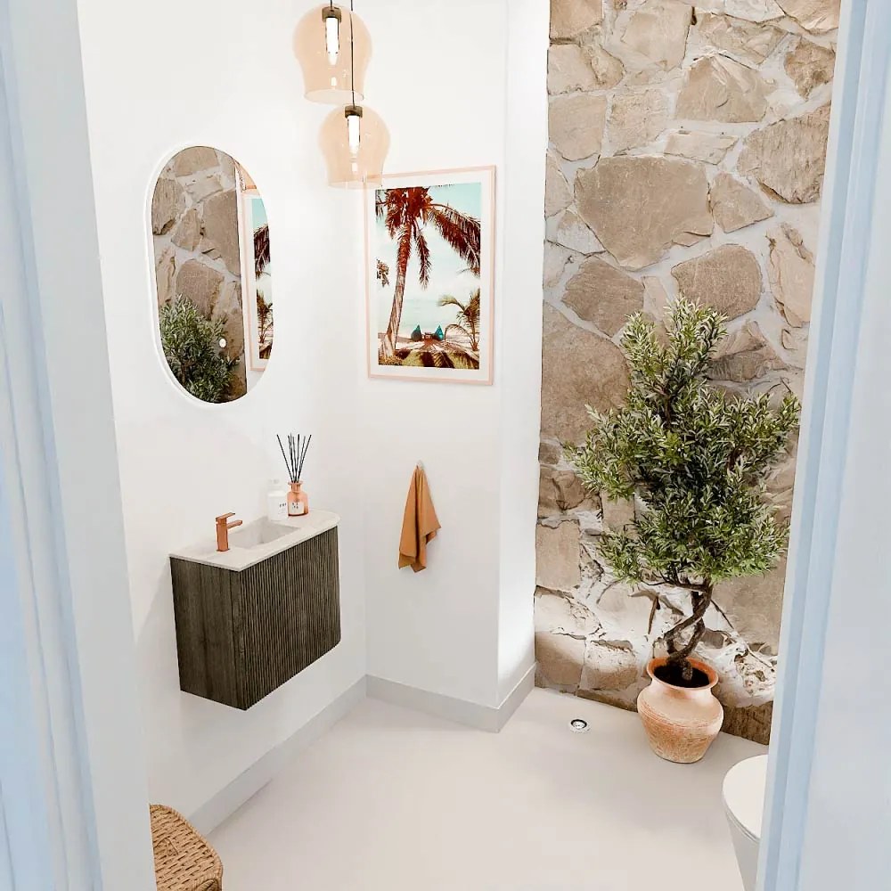 Mondiaz Joya DLux 50cm toiletmeubel ronding rechts shadow met wastafel faye links 1 kraangat ostra