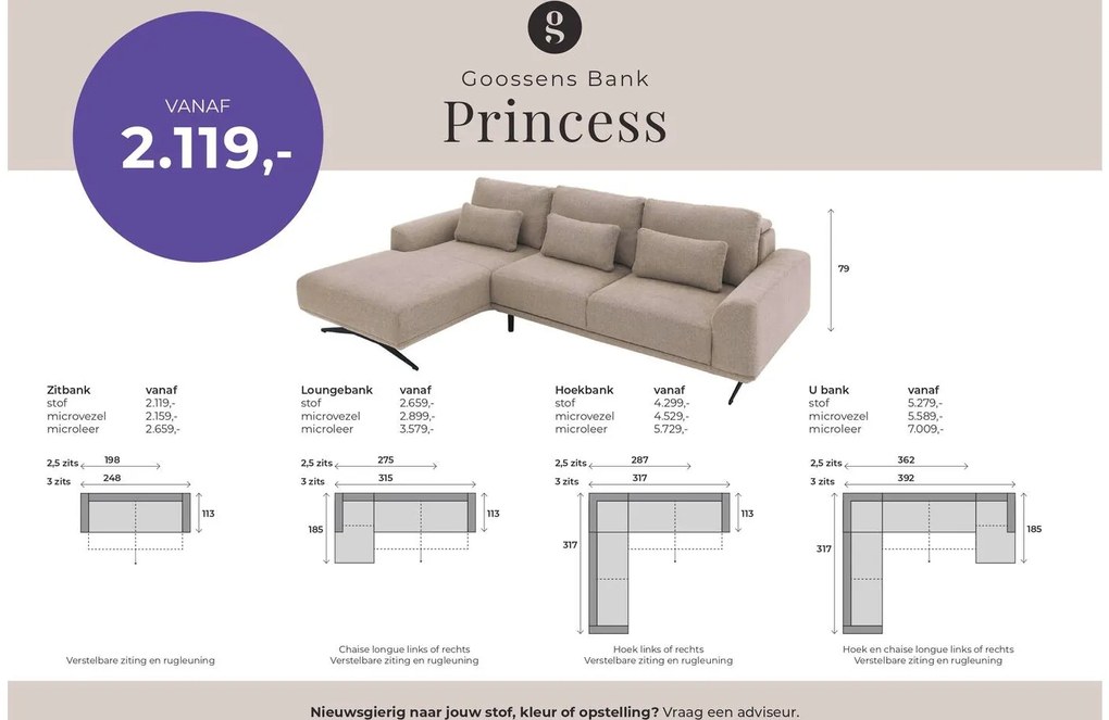 Goossens Excellent Bank Princess Met Elektrisch Uitschuifbaar Zitvlak geel, stof, 3-zits, elegant chic met chaise longue links