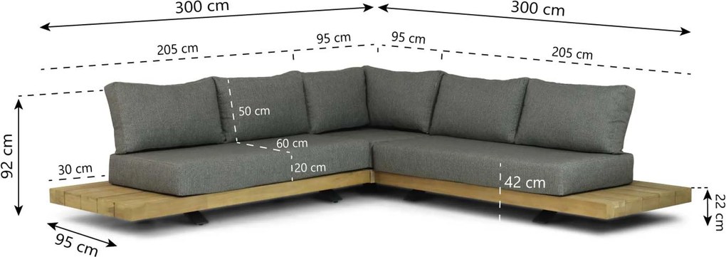 Hoek loungeset 5 personen Teak Old teak greywash  Santika Furniture Santika