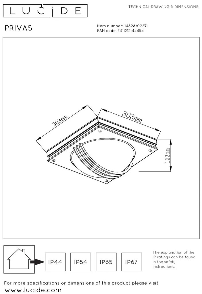 Lucide Privas wandlamp 60W 30x30cm wit