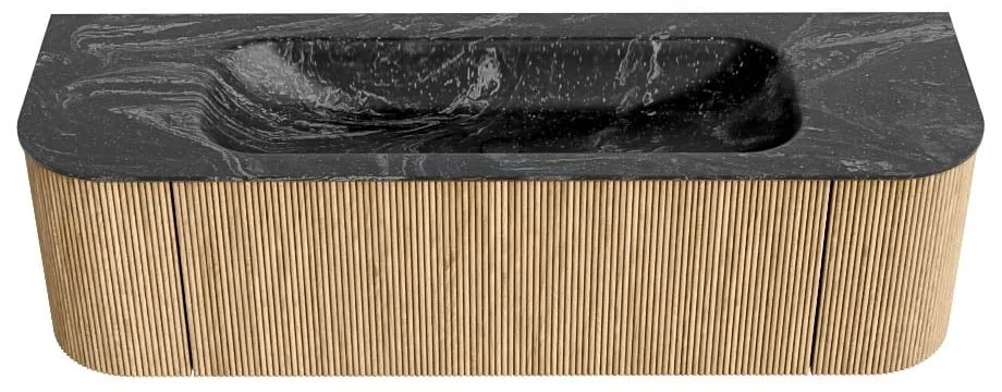 Mondiaz Kurve-dlux 150cm badmeubel ronding links/rechts oak met 1 lade en 2 deuren en wastafel big medium midden 1 kraangat lava