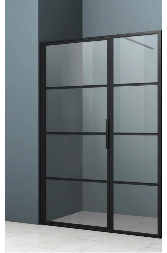 Nisdeur Lacus Tremiti met Vast Paneel 90 6mm Helder Glas Mat Zwart Aluminium Profiel