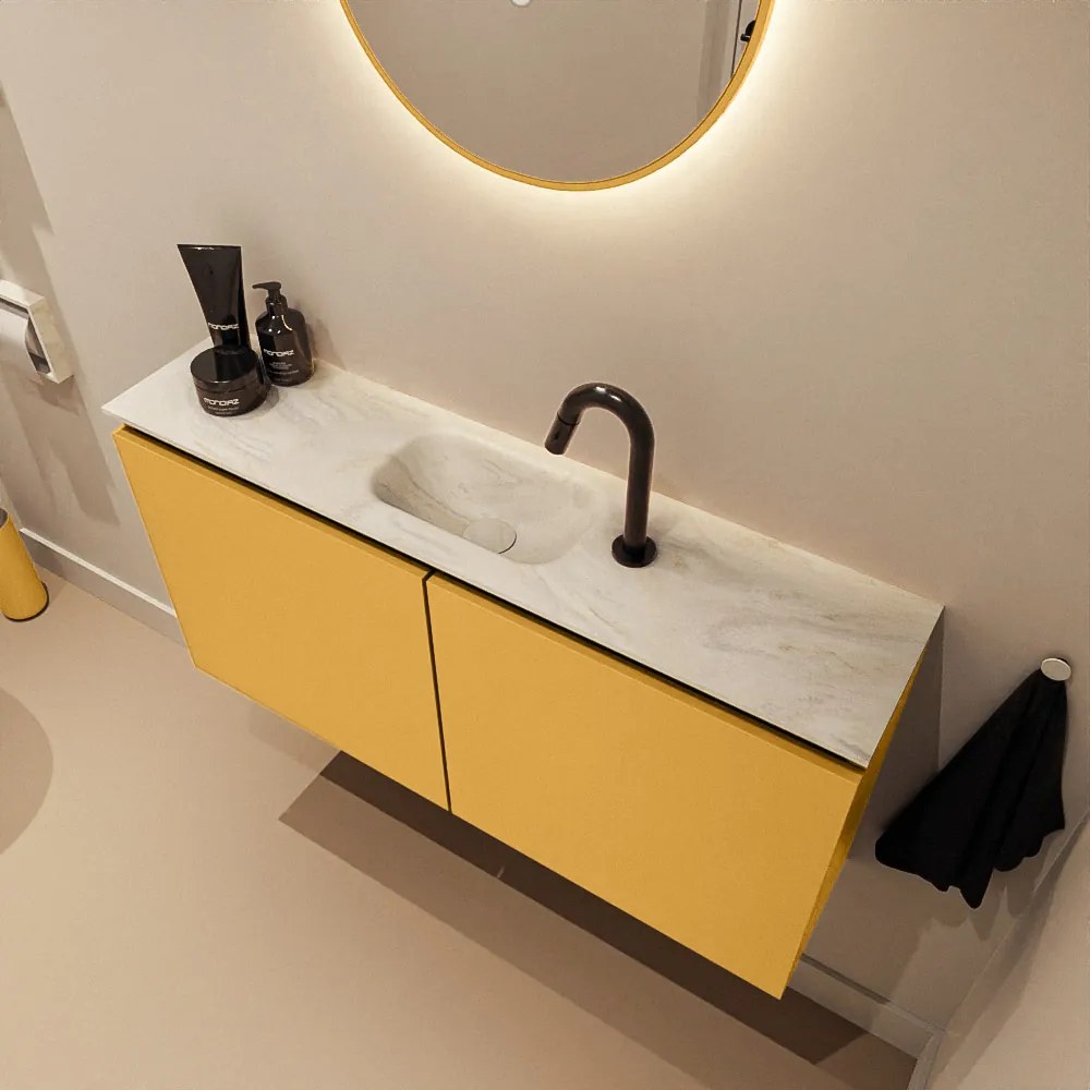 Mondiaz Ture DLux toiletmeubel 100cm ocher met wastafel ostra midden met kraangat