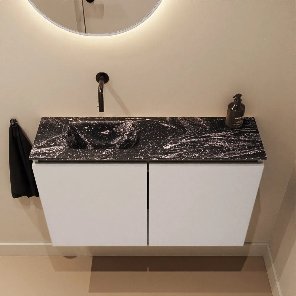 Mondiaz Ture DLux toiletmeubel 80cm linen met wastafel lava links zonder kraangat