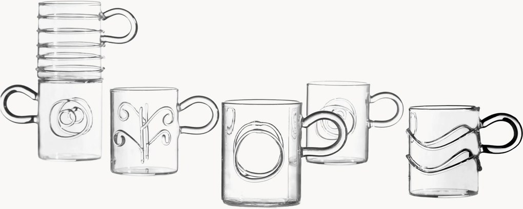 Handgemaakte espressokopjes Deco' Clear van borosilicaatglas, 6-delig