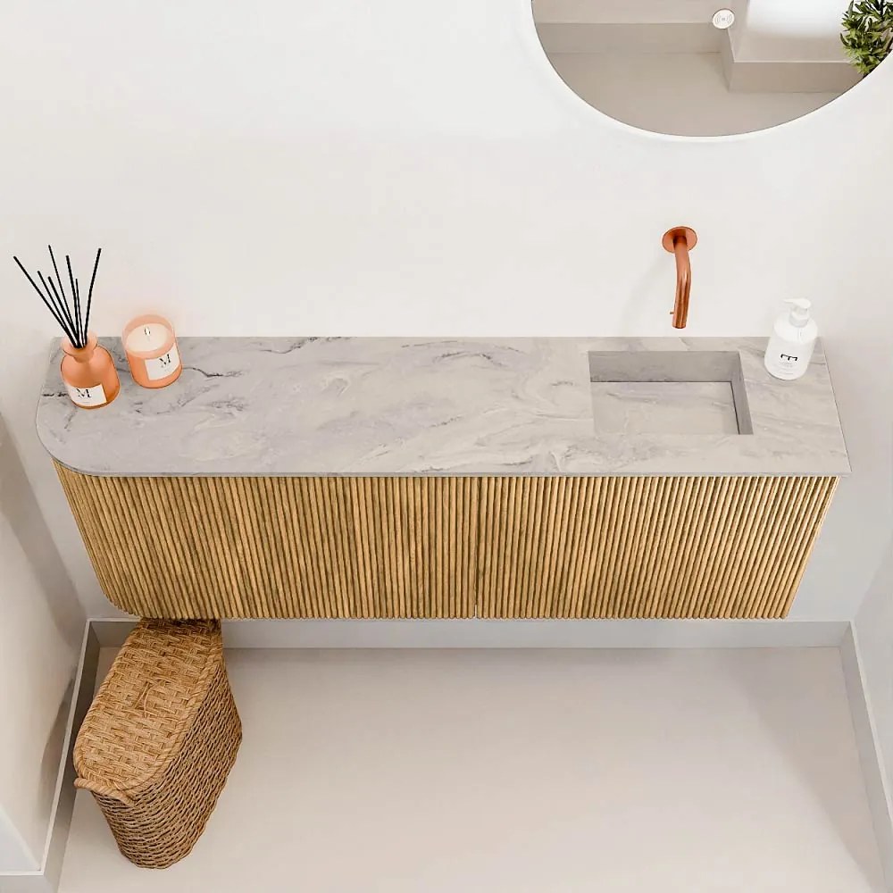 Mondiaz Joya DLux 110cm toiletmeubel ronding links oak met wastafel faye rechts zonder kraangat glace