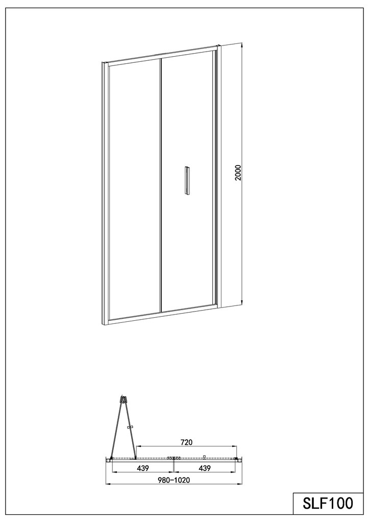 Badstuber Rano douchecabine met vouwdeur 100x90cm zwart mat