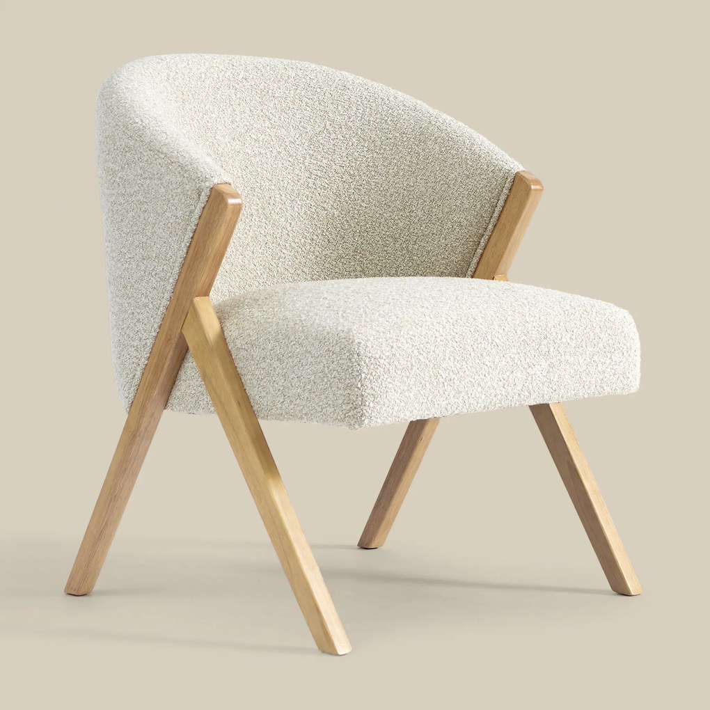 Beige Fauteuil Met Naturel Hout