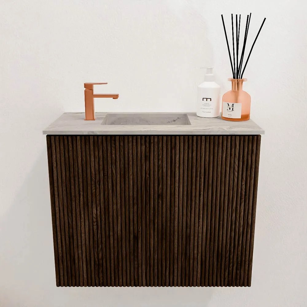 Mondiaz Joya DLux 50cm toiletmeubel walnut met wastafel faye links 1 kraangat glace