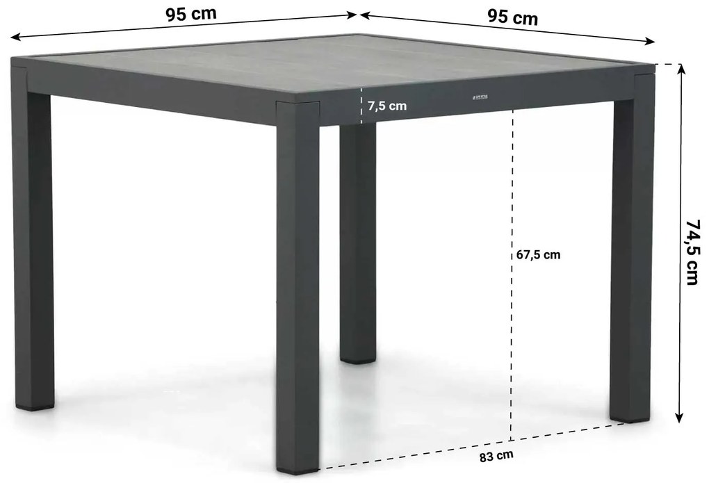 Dining Tuintafel vierkant 95 x 95 cm Aluminium Grijs Residence