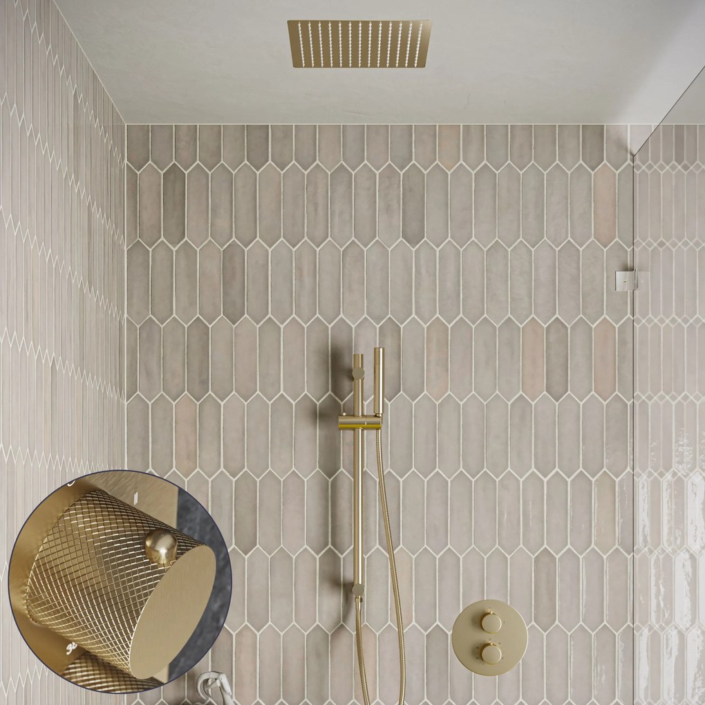 Saniclear Cube Curved inbouw regendouche rond met inbouw douchekop 30x30cm, glijstang en staafhanddouche geborsteld messing - mat goud