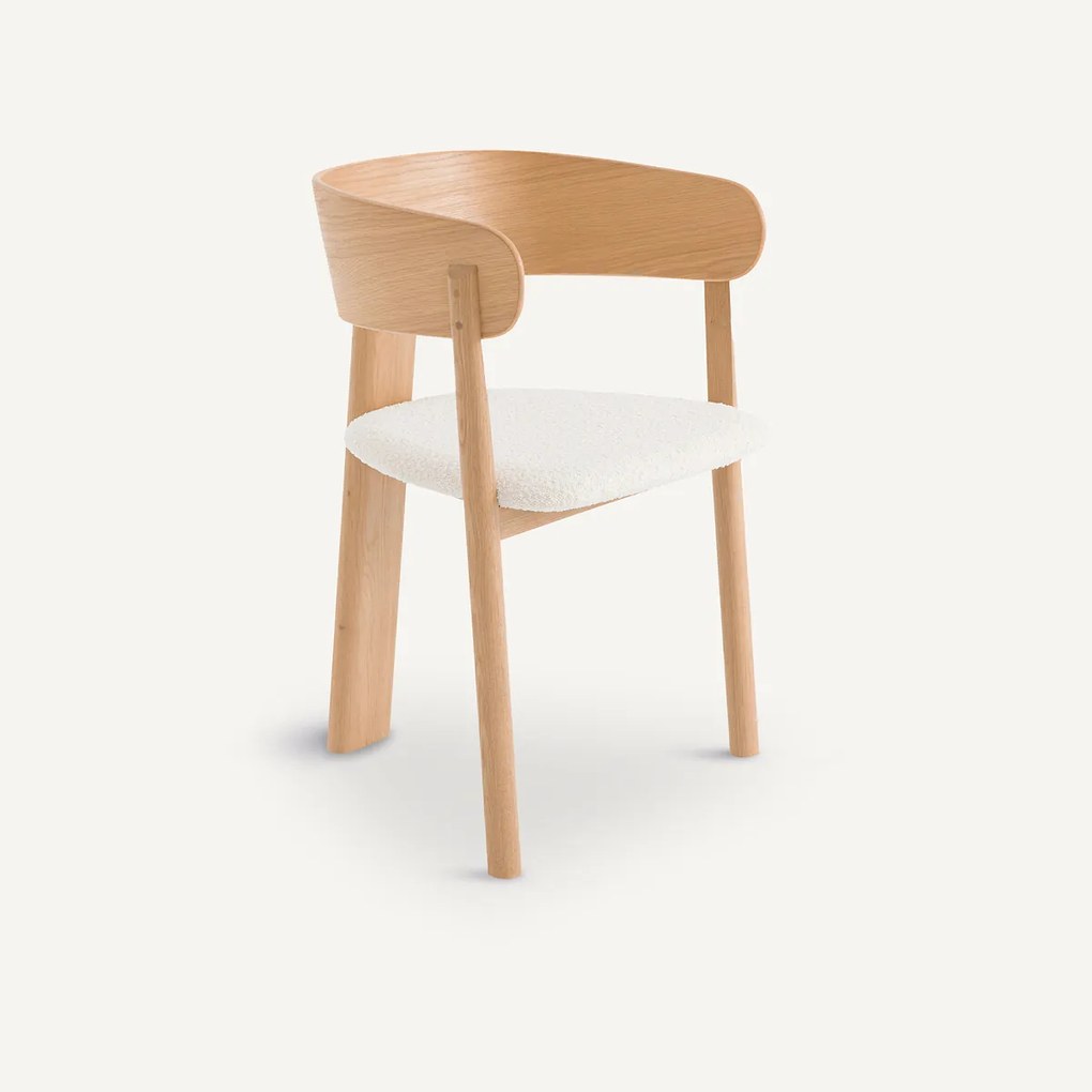 Tafelstoel in eiken met bouclette en Marais fineer