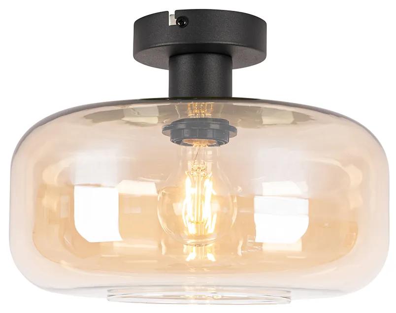 Art Deco plafondlamp zwart met amber glas - Bizle Art Deco E27 rond Binnenverlichting Lamp