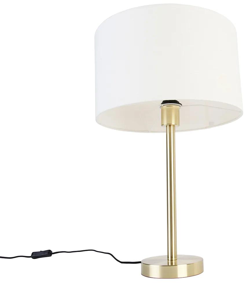 Klassieke tafellamp messing met kap wit 35 cm - Simplo Design E27 rond Binnenverlichting Lamp