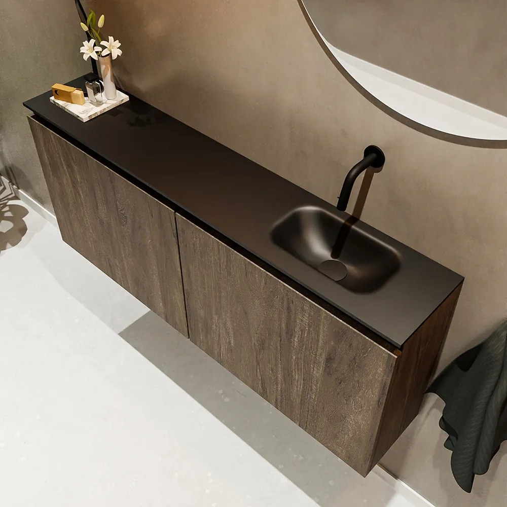 Mondiaz Ture 120cm toiletmeubel dark brown met wastafel urban rechts geen kraangat