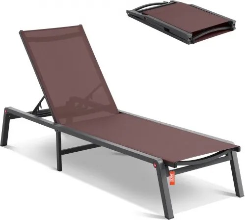 VEVOR Outdoor Chaise Lounge Chair, Aluminium Patio Lounge Chair met 5 Verstelbare Standen, Opvouwbare Zwembad Lounge Chair, Ligstoel voor Terras, Strand, Zwembad, Bruin