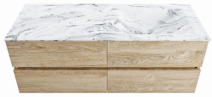 Mondiaz Vica DLux badmeubel 130cm washed oak 4 lades met wastafel glace rechts zonder kraangat