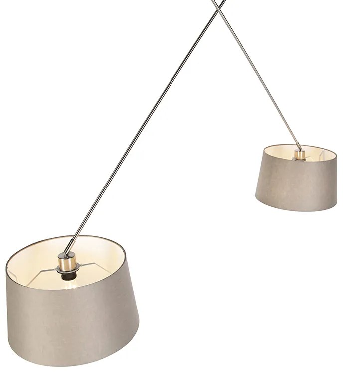 Hanglamp staal met linnen kappen taupe 35 cm 2-lichts  - Blitz
