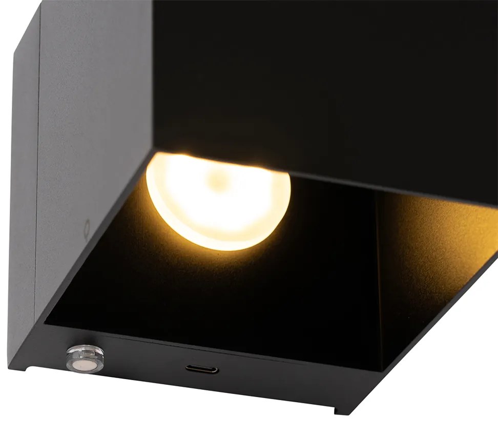 LED Set van 2 wandlampen zwart met dimmer oplaadbaar - Joris Modern vierkant Binnenverlichting Lamp