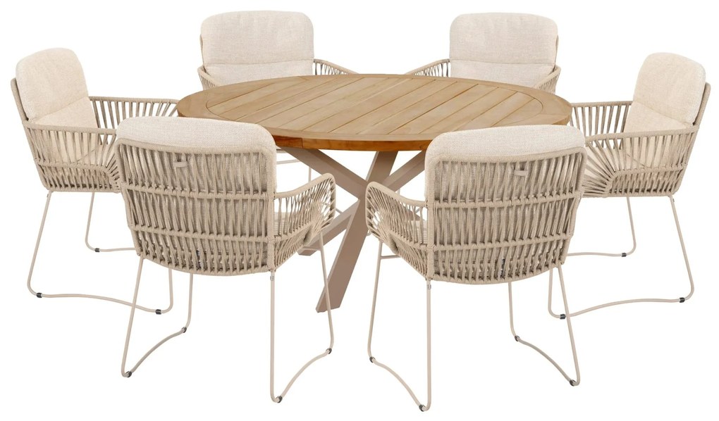 4 Seasons Outdoor Murcia tuinset latte met Prado tafel teak blad Ø 160 cm * Sale *  Tuinset    beige weerbestendig