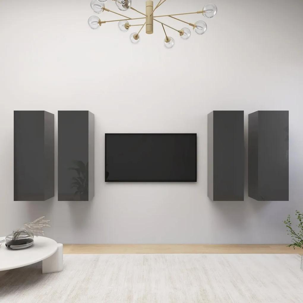 vidaXL Tv-meubelen 4 st 30,5x30x90 cm spaanplaat hoogglans grijs