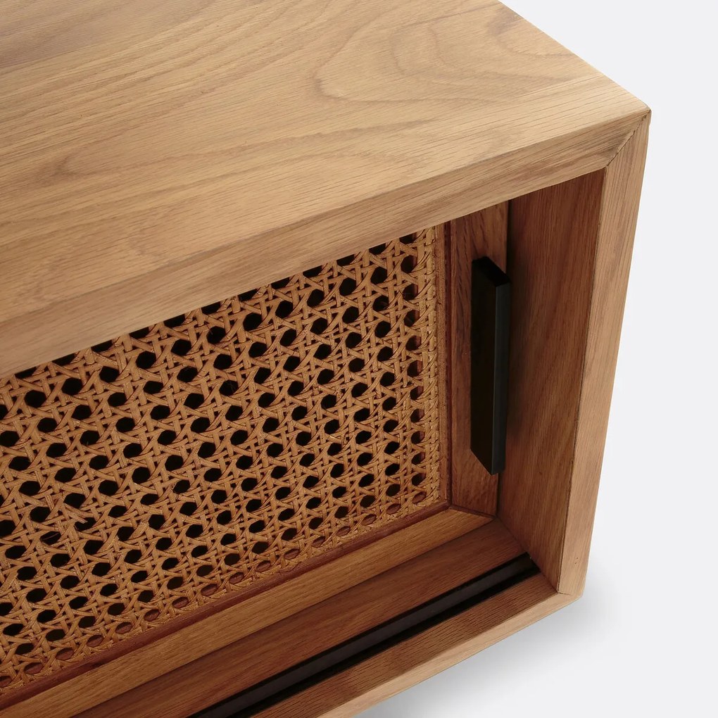 TV-bank van eikenhout, fineer en riet, 2 deuren, Waska