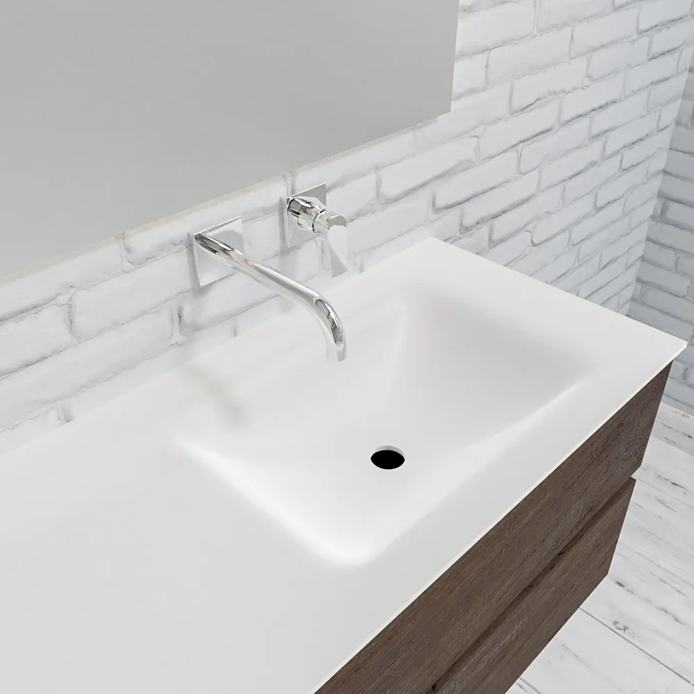 Zaro Valencia Solid Surface badmeubel 150cm donker eiken zonder kraangat spoelbak rechts met 2 lades