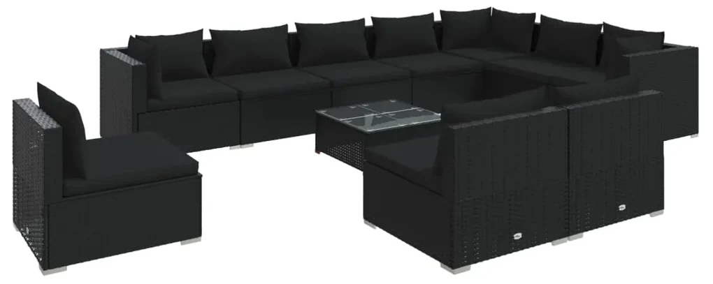 vidaXL 11-delige Loungeset met kussens poly rattan zwart