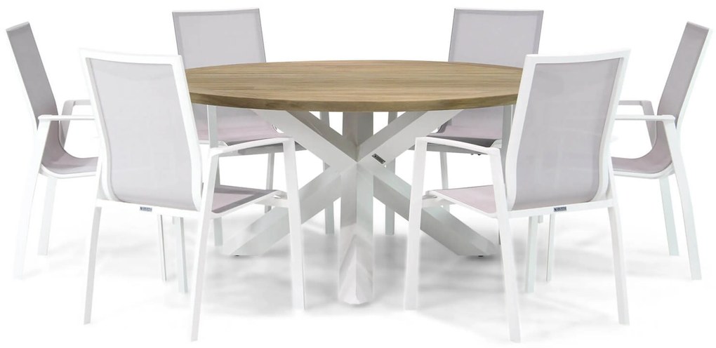 Tuinset Ronde Tuintafel 6 personen 160 cm Aluminium/textileen Wit Lifestyle Garden Furniture Ultimate/Wellington